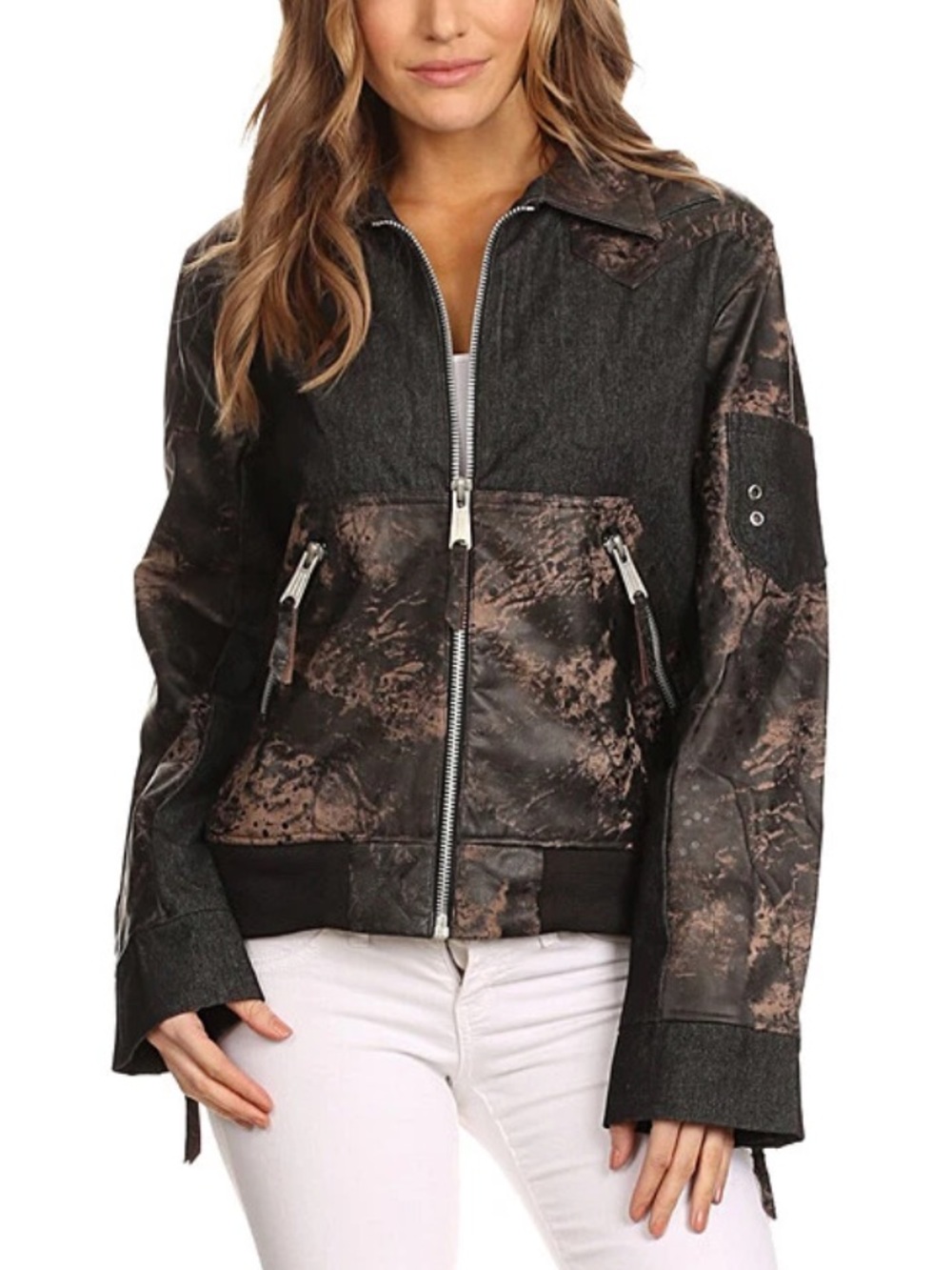 H&D Classic Leather Collection Denim & Leather Bomber Jacket